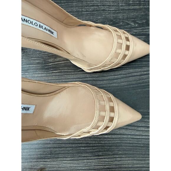 NWT Manolo Blahnik Nude Patent Leather Lattice-Style Cutout Stiletto Heels Sz.39 - Picture 9 of 12
